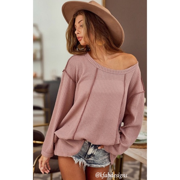RESTOCK Mauve Casual Chic Oversized Soft Brushed Waffle knit Top! - Picture 2 of 8